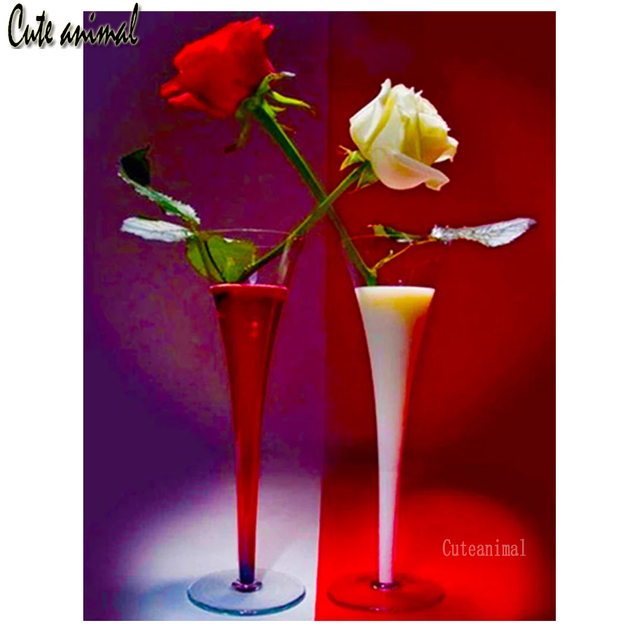 

Алмазная вышивка "сделай сам", красная роза, белая роза, бокал для вышивки крестом, набор для алмазной мозаики, полный квадратный подарок