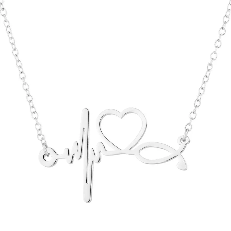 

European and American women simple stainless steel doctor medical stethoscope ecg necklace fashion heart heart clavicle chain