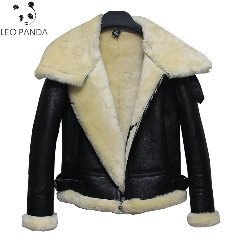 

2021 New Winter Luxury Genuine Leather Jacket Women Cashmere Wool Lining Thicken Warm Black locomotive Lady Coats Clothing Parka