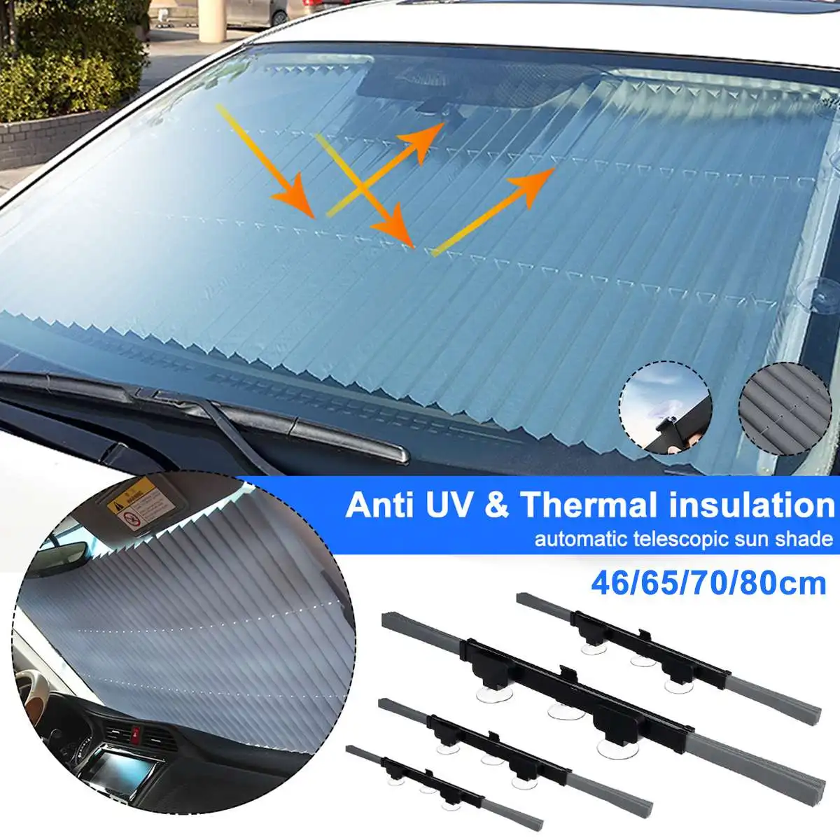 

46cm 65cm 70cm 80cm Car Automatic Telescopic Front Windshield Folding Sun shade Thermal insulation/Anti UV Fit For Car/Home