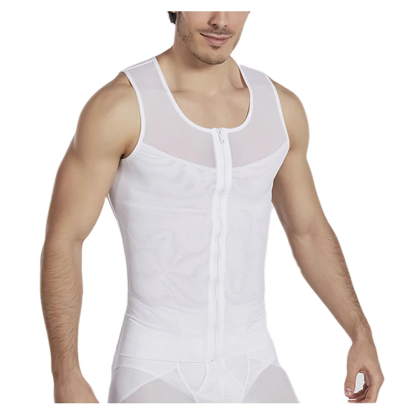 Men's Compression Abdomen Shirt for Body Shaper Slimming Vest Tight Tummy Underwear Gym Workout Tank Top with Zipper Weight loss