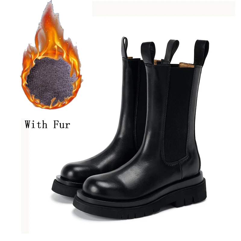 

Women Chelsea Boots Chunky Boots Lady Winter Shoes PU Leather Plush Ankle Boot Black Female Autumn Fashion Platform Booties