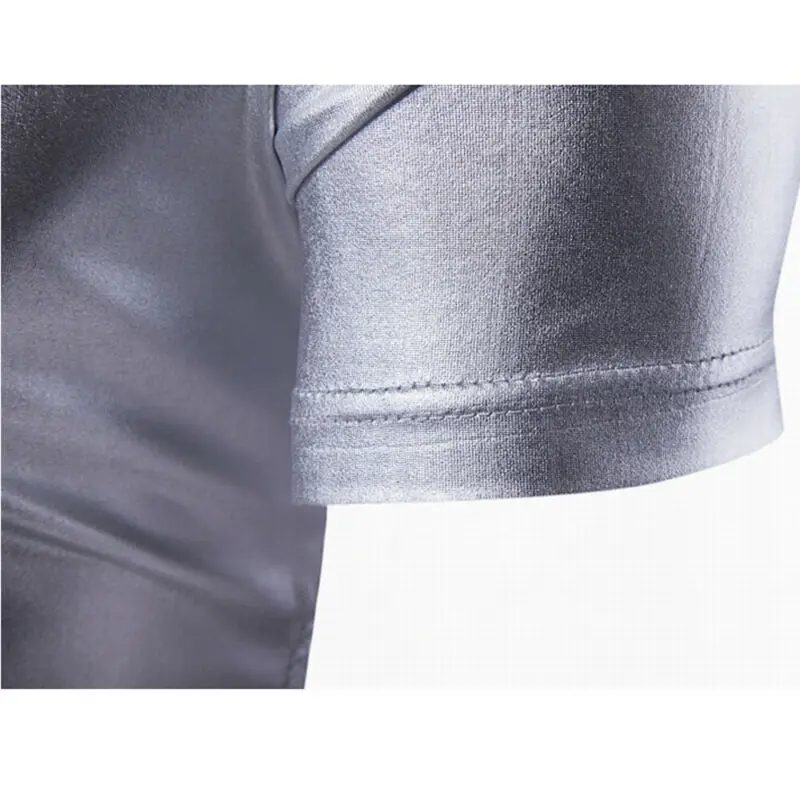 Футболка мужская блестящая кожаная топ для танцев рубашка с коротким рукавом