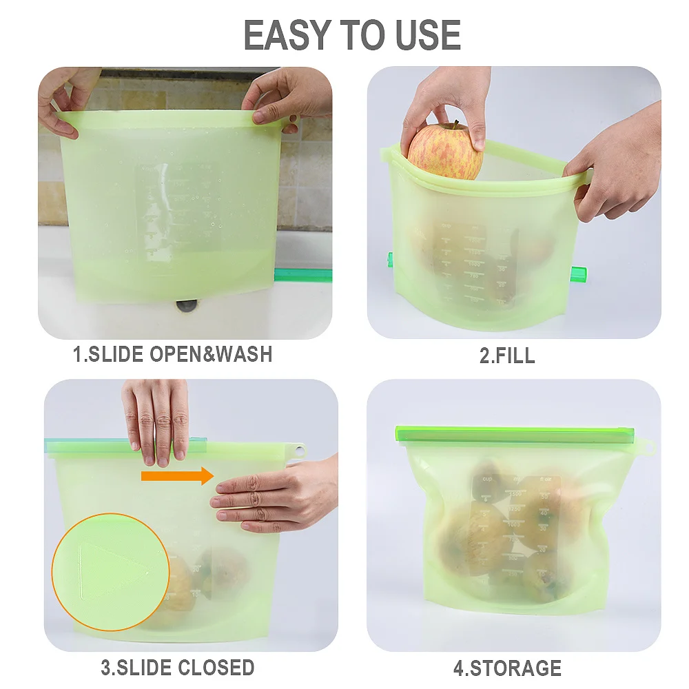 Многоразовый силикон сумка печать для еды хранение Саран обертывание ziplock