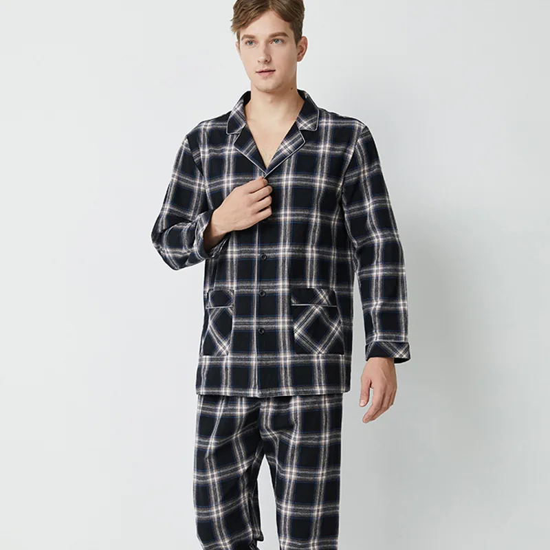 LYun новые осенние и зимние хлопковые пижамы мужские с длинными рукавами Промытые