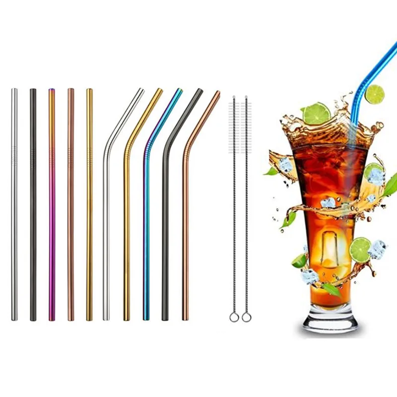 2 шт./4 шт красочные Нержавеющая сталь питьевые соломки прямые и изогнутые
