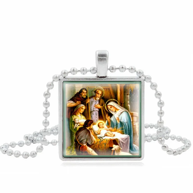 Цепочка с подвеской кабошоном стеклянное ожерелье изображением Рождества