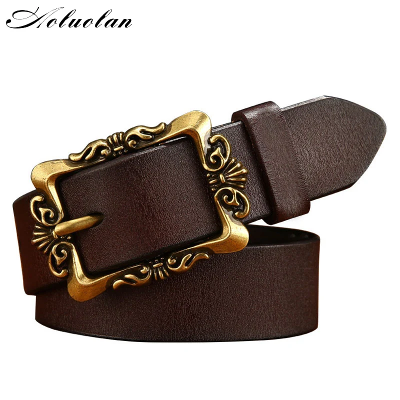 Aoluolan top high quality leather Women's Belts Pin buckle genuine leather belts designer  women waist belts free shipping