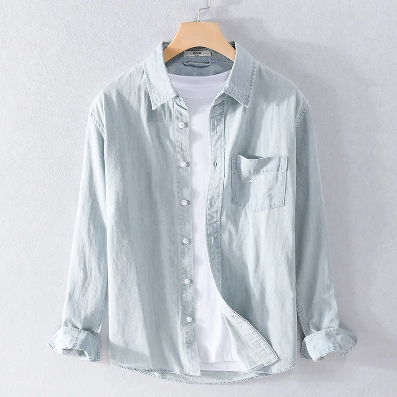 

Весенне-осенняя повседневная мужская джинсовая рубашка с длинными рукавами простая удобная красивая трендовая Хлопковая мужская рубашка