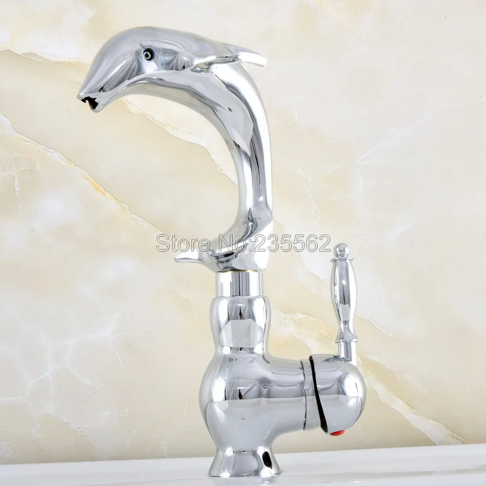 

Polished Chrome Brass Dolphin Shape Single Lever Handle Bathroom Vessel Sink Faucet Mixer Taps Lsf853