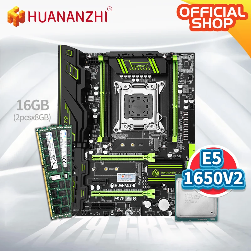 Материнская плата HUANANZHI X79 2 49 зеленая с Intel XEON E5 1650 V2 2*8G DDR3 RECC память