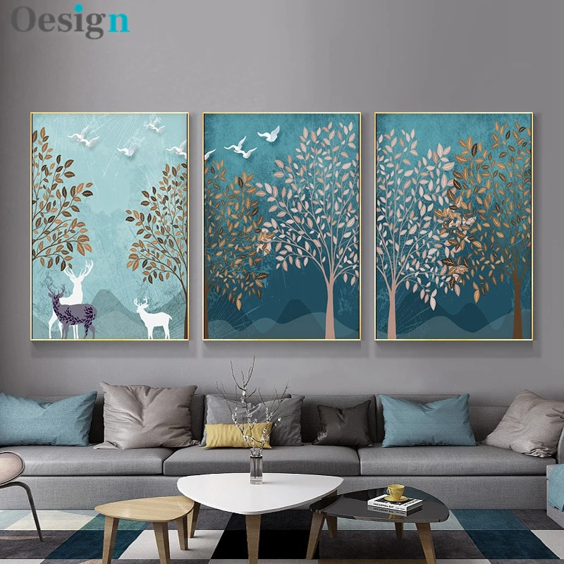 

Nordic floresta paisagem poster pintura da lona arte da parede posters e cópias fotos para sala de estar corredor decoração casa