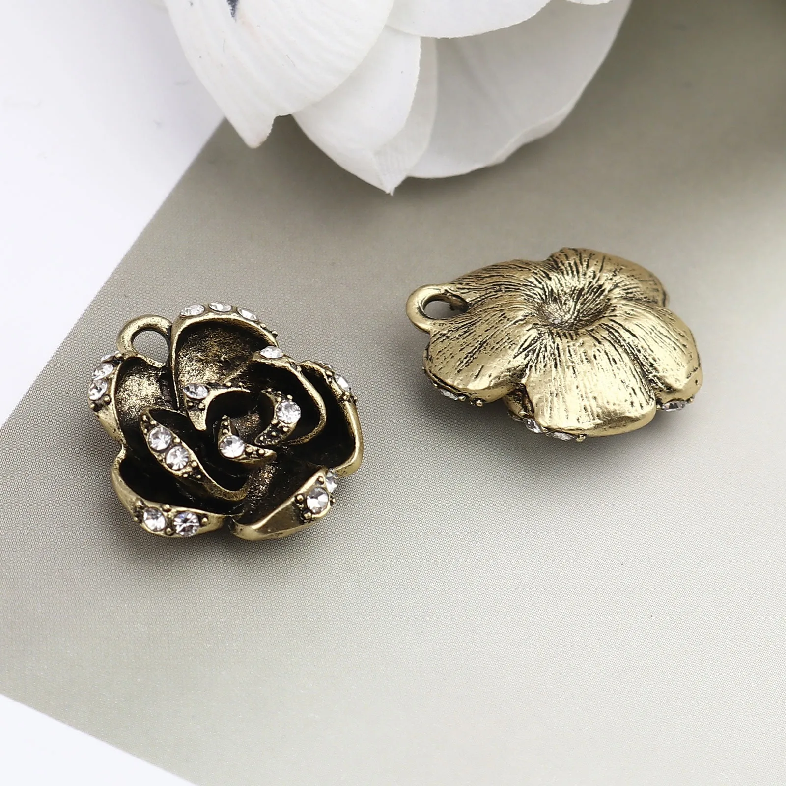 

DoreenBeads Gold Color Metal Charms Rose Flower White/Black/Red Enamel Rhinestone Pendants DIY Making Earrings Necklace Jewelry