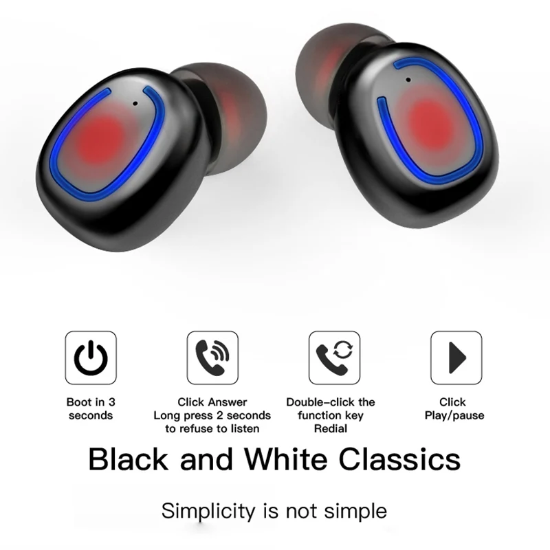 TWS наушники Bluetooth 5,0 беспроводные наушники спортивные наушники 6D стерео звук вкладыши с портативным микрофоном и зарядным устройством