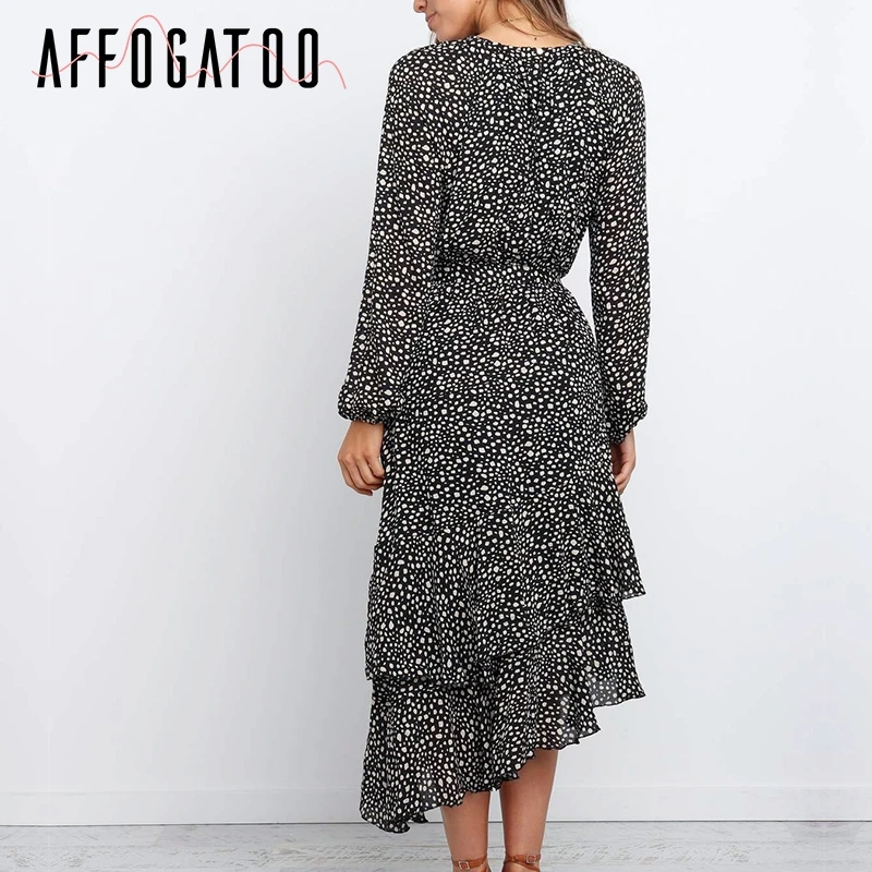 Afogafoo элегантное осеннее платье с оборками в горошек и принтом женские платья
