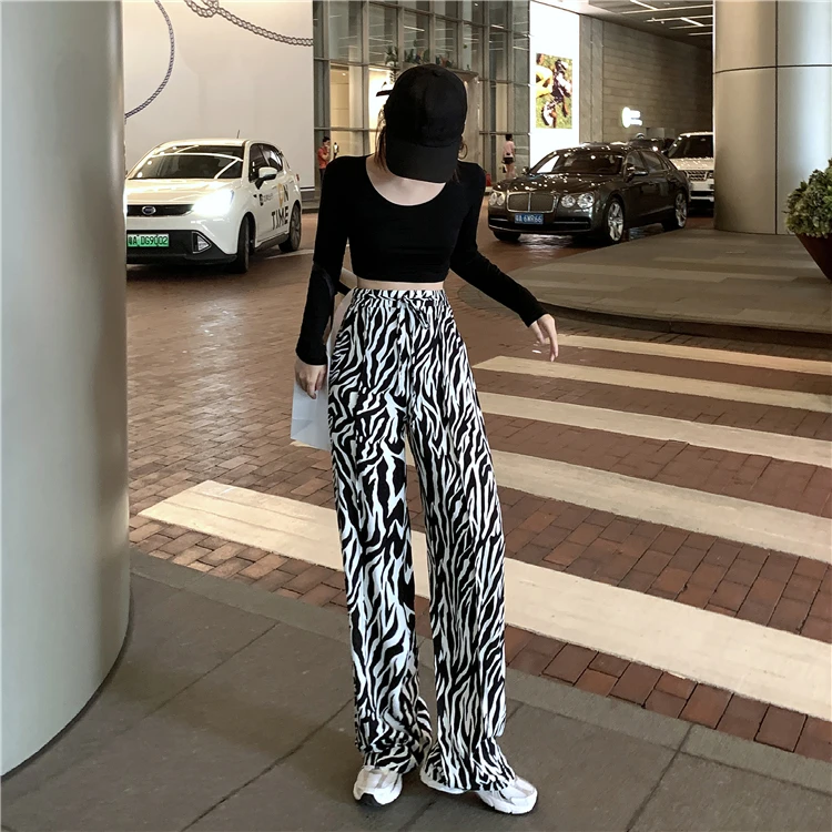 

New High Waist Woman Pants Elastic Trousers Summer Zebra Fashion Pattern Belt Pants Casual Comfortable