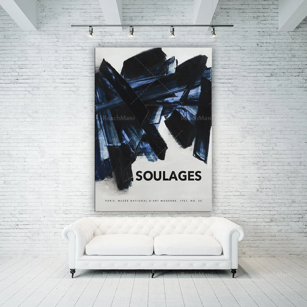 Фото Плакат Soulages, Пьер Душевс, Современный плакат, Минималистичный принт, Выставочный плакат, Печать Душадей, Печать настенного декора №3