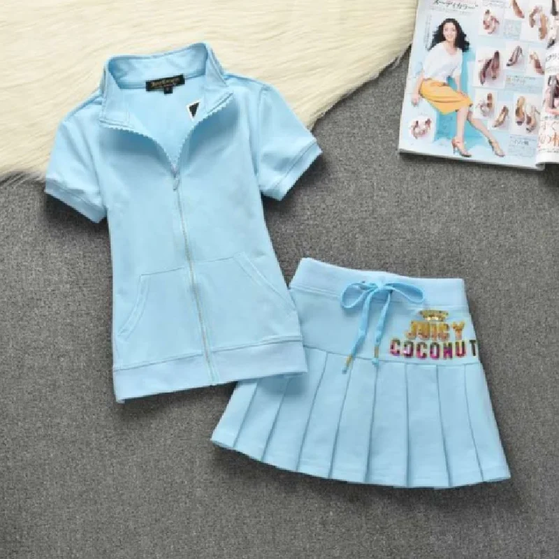 

Casual Sweat Suits for Girls Summer Cotton Tops and Mini Skirt Set S-XL Letter Patterned Women Tracksuit 2 Piece Set