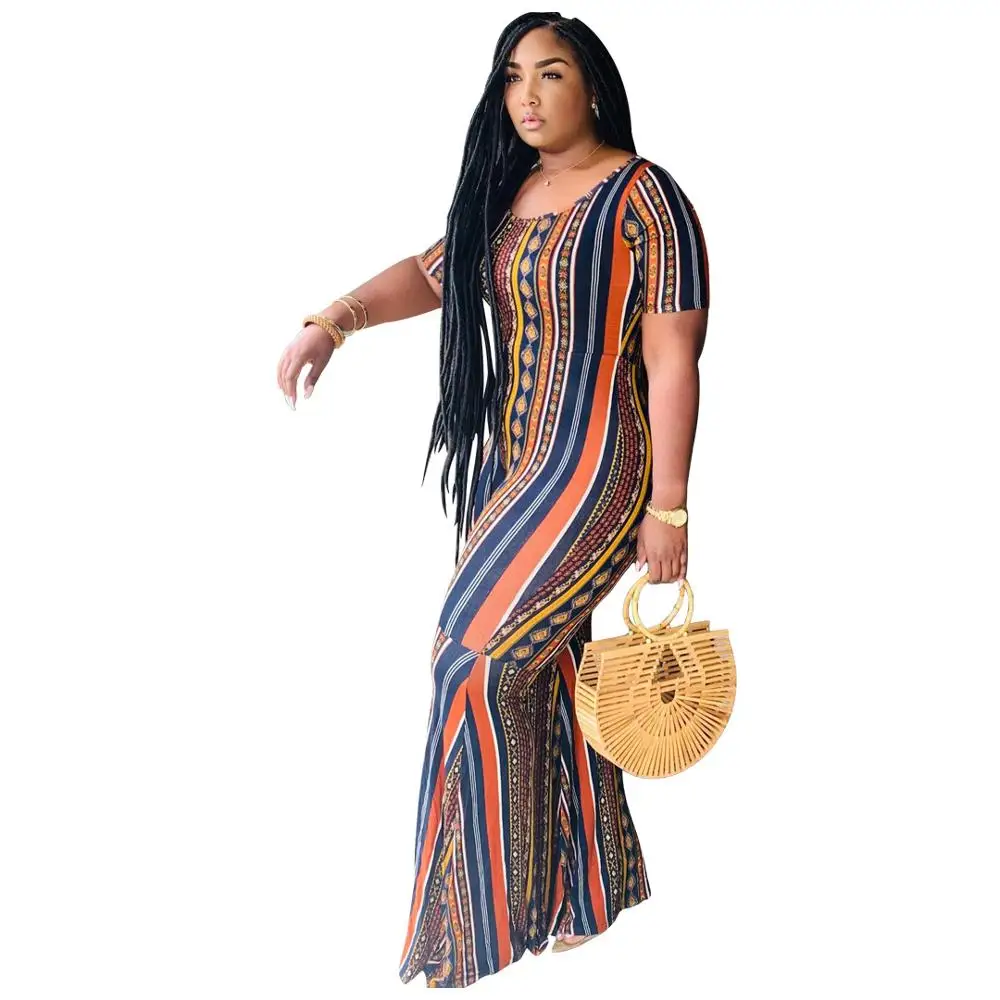 Женский полосатый комбинезон Adogirl с принтом коротким рукавом и круглым вырезом