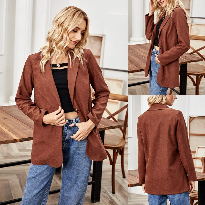 

2022 Spring Autumn Casual Women Tailored Coat Turn-Down Long Sleeve Suit Jackets Fashion Outwear Single Button Basic Blazers