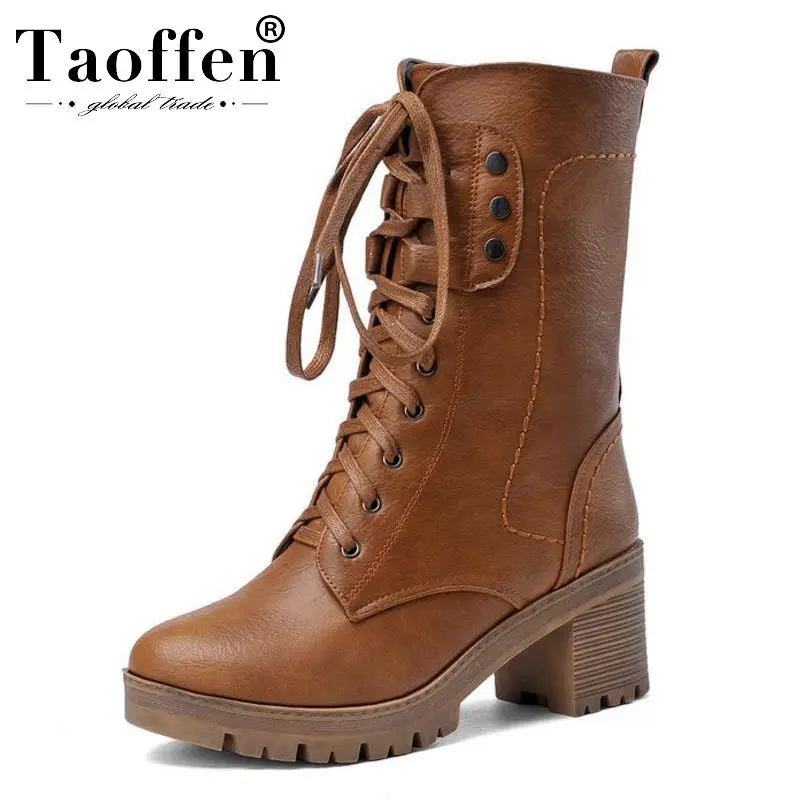 Женские полусапожки с перекрестными ремешками Taoffen теплые мотоциклетные 4 цветов