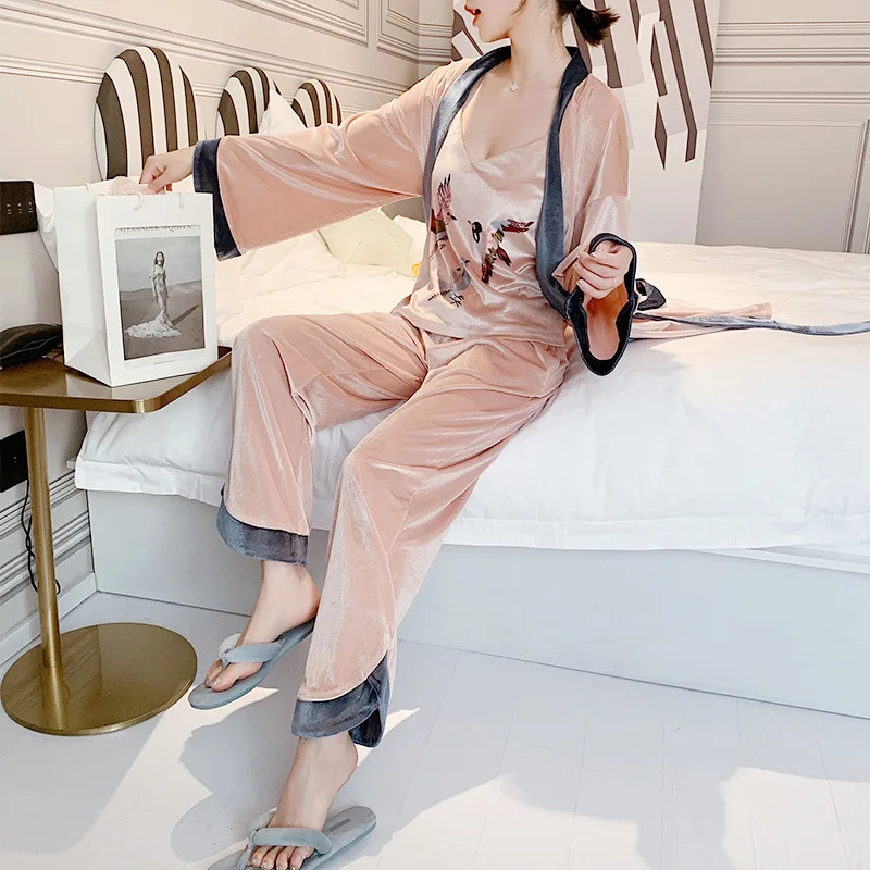 Осенне-зимний теплый пижамный комплект женские сексуальные пижамы ночное белье