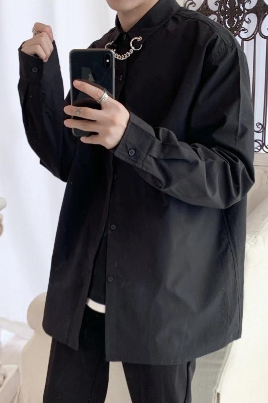 Новинка весна-осень 2020 Однотонная рубашка с длинным рукавом для пар Ins модная