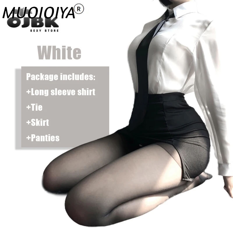 

Офисные женские сексуальные костюмы для косплея рубашка с длинным рукавом и мини-юбка Эротическое Сексуальное белье порно искушение для де...