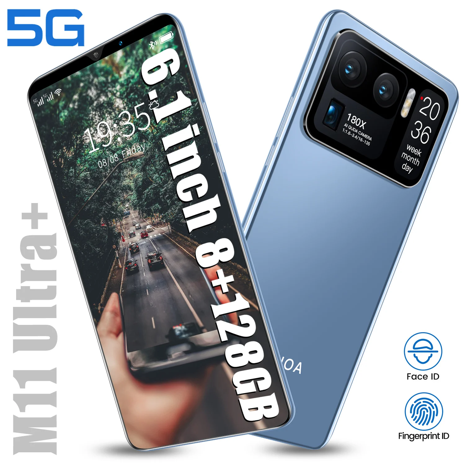 

M11 6.1inch Android 10.0 Global Version Smartphone 4800mAh 8+128GB 4/5G Network Face Unlock Support Google Dual SIM Mobilephone
