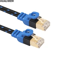 double shielded nas flat network cable for class 7 10 gigabit computer router with fiber mesh and gold plated plug