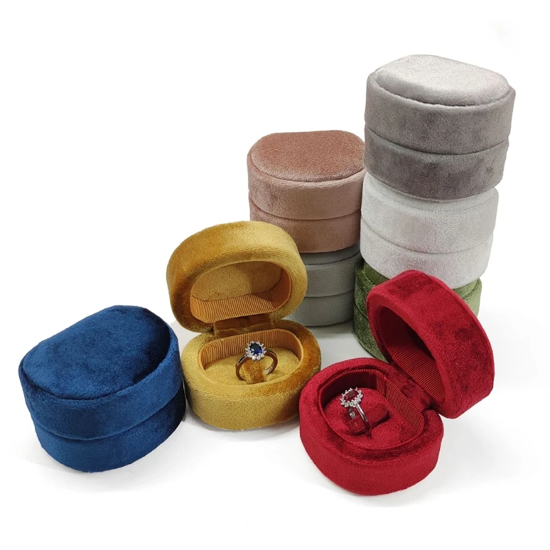 

D Shaped Velvet Ring Box Wedding Engagement Rings Organizer Jewelry Gift Display R2LE