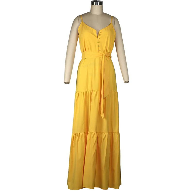 

Summer Sexy Tunic Maxi Dress V Neck Robe Femme Belt Elegant Ruffles Party Long Dresses Spaghetti Strap Casual Vestidos Mujer