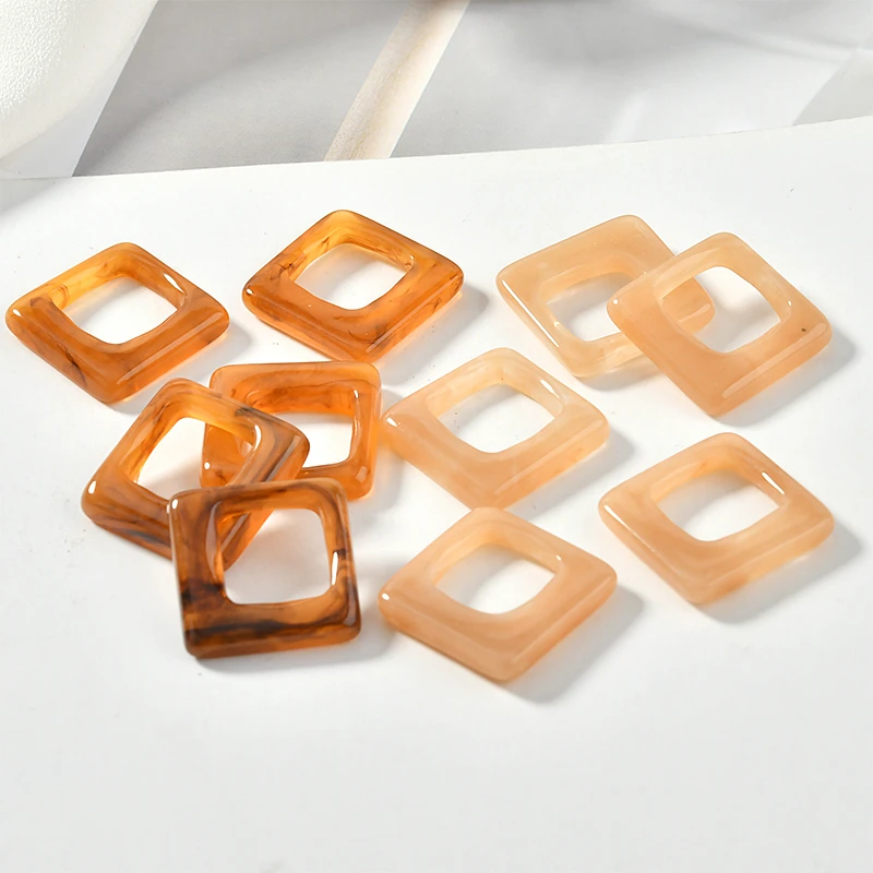

Retro amber resin hollow square diy earrings jewelry material accessories