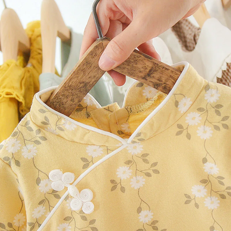 Китайское милое платье Ципао для маленьких девочек Летнее пляжное с рисунком