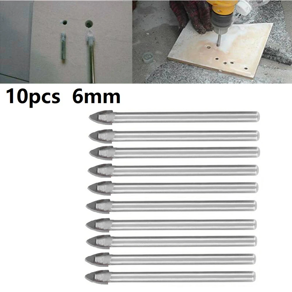 

10 Pcs Drill Bits W/ Spear Head 6mm Diameter For Ceramic Tile Glass Wood Drilling Woodworking Tool Accessories Glass Drill
