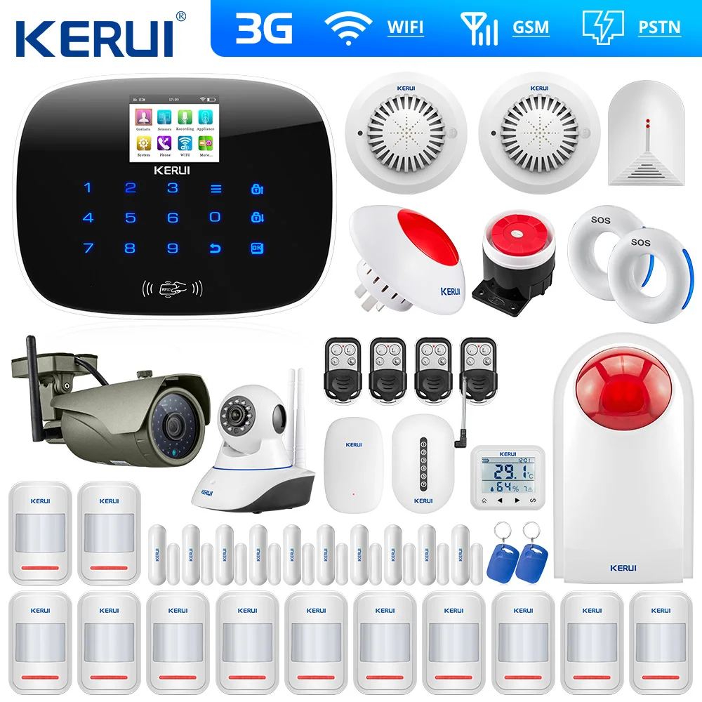 Kerui W193 3g wifi PSTN GSM домашняя охранная ЖК-сигнализация с сенсорным экраном домашняя система охранной сигнализации 1080P наружная wifi камера