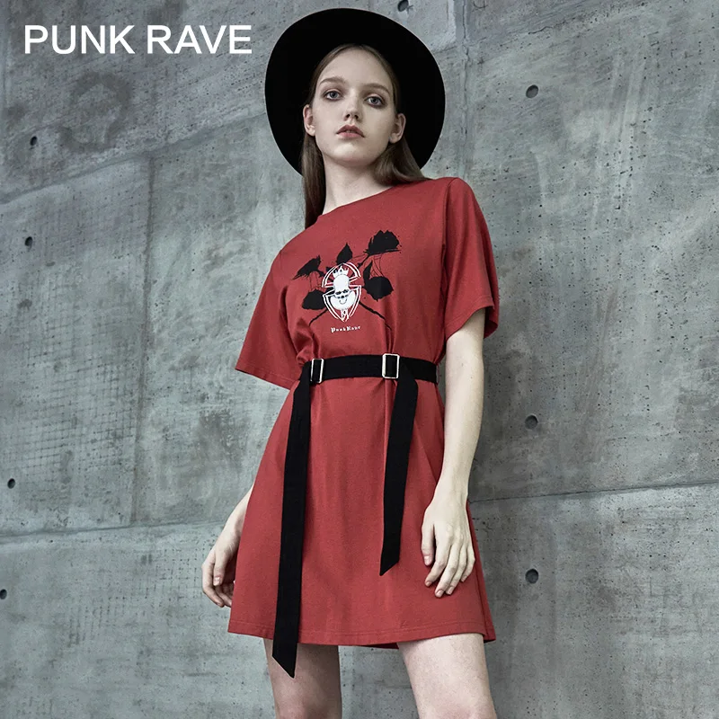 

Женское платье-футболка с поясом, повседневное свободное облегающее платье мини в готическом стиле панк-рейва с принтом диких животных
