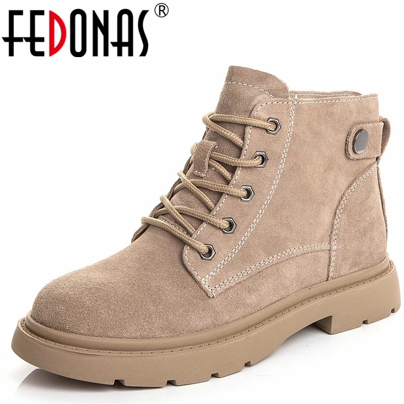 

FEDONAS Women Ankle Boots Suede Genuine Leather Fashion Thick High Heels Casual Autumn Winter Shoes Woman New Motorcycle Boots