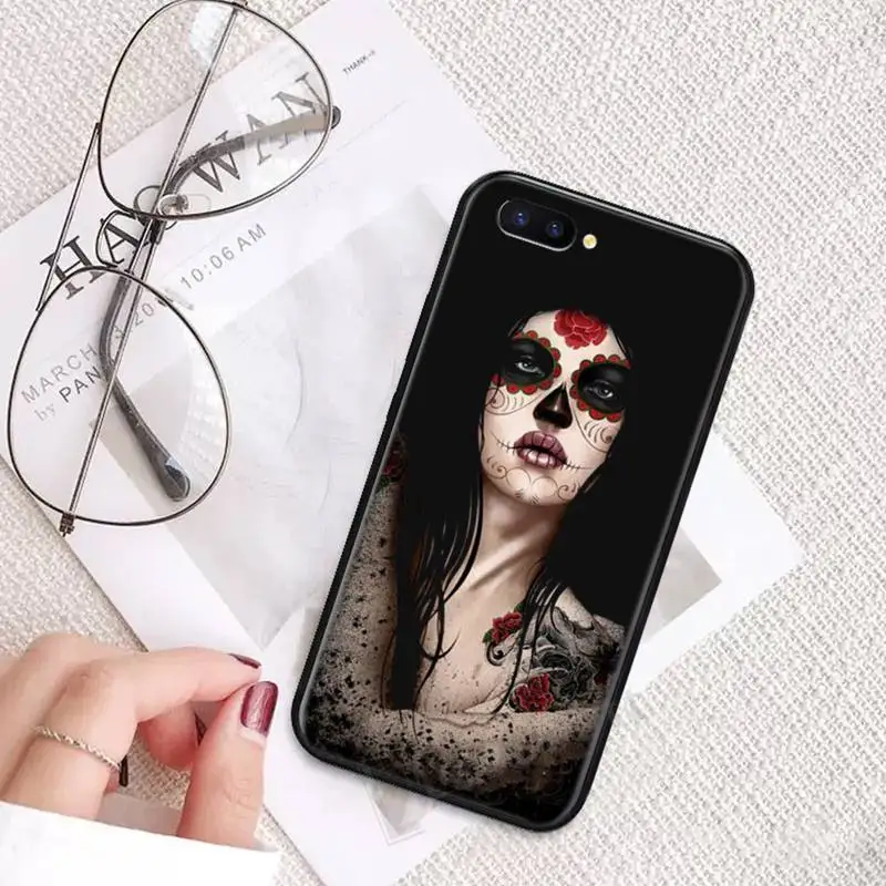 

Skull tattoo art girl horror Phone Case For OPPO R9 R11 R15 R17 RENO Realme S PLUS Normal 2z 3 5 C2 pro