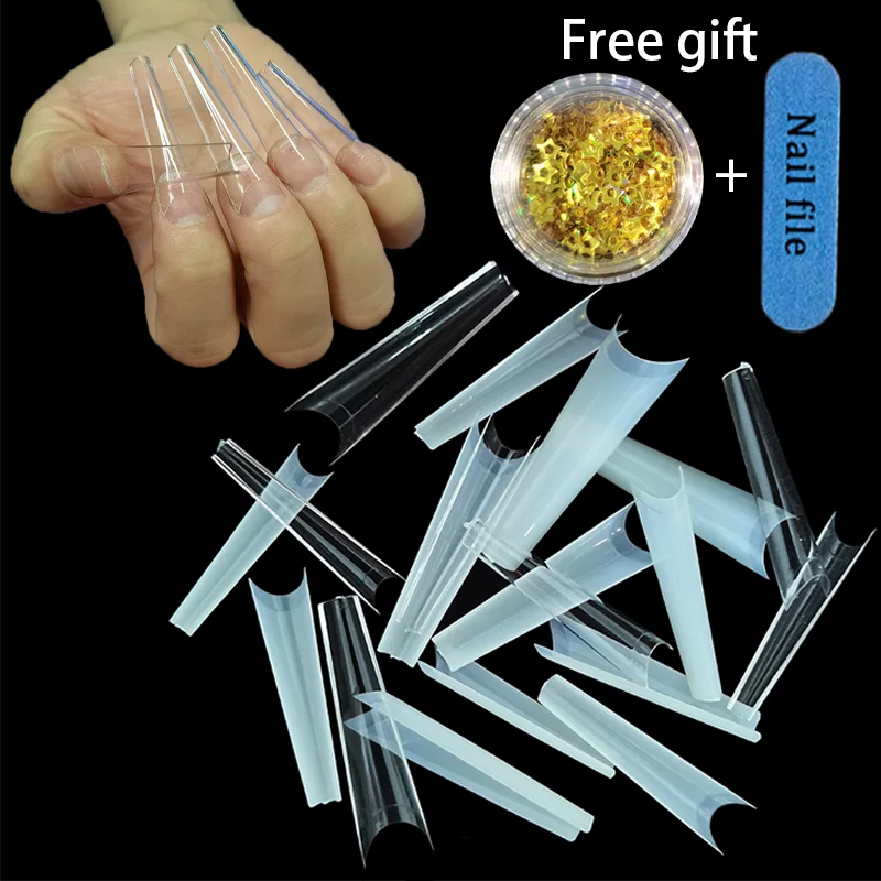 

120Pcs/Bag Extra Long False Nail Tapered Coffin 60/24 Pcs French Half Cover C Curve Art Gel UV Fake Tip XXL False Nail