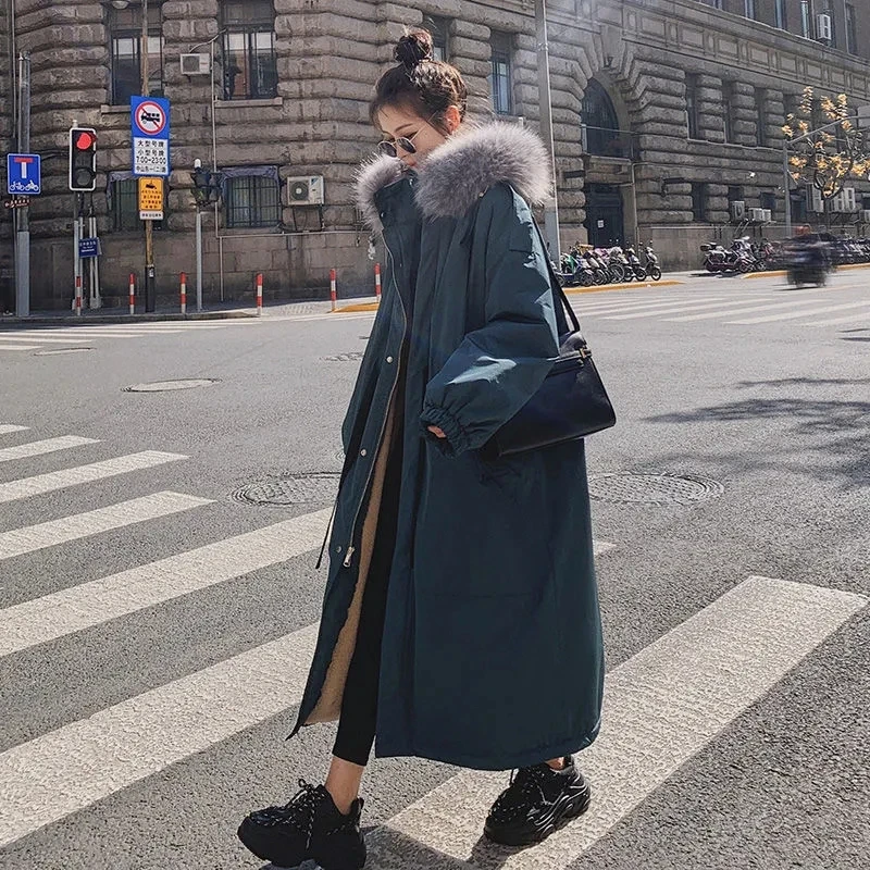 

Tooling to overcome the cotton-padded jacket 2022 long winter loose plus velvet thick coats Plus size hooded warm women coat