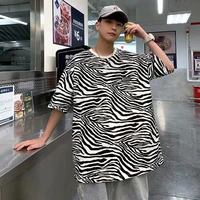 zebra print men tshirt korean graphic loose short sleeves harajuku oversized top hip hop punk japanese streetwear woman clothing