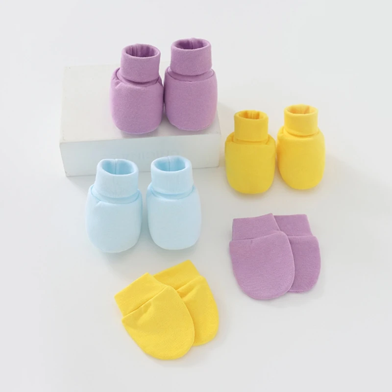 Детские варежки с защитой лица для новорожденных комплект теплых шапок вязаные