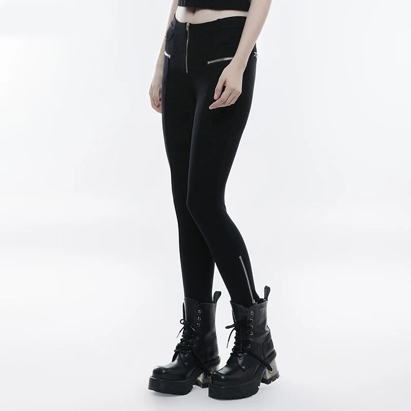 Женские Эластичные повседневные леггинсы в стиле панк с металлической молнией