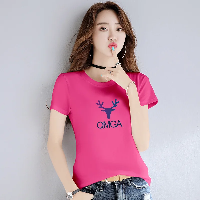 

Fashion Logo Printing T Shirts Women's Short Sleeve Fashion Beige 100% cotton Female T-Shirts