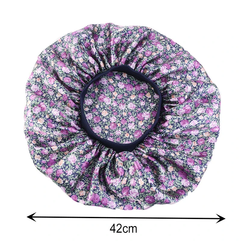 

Floral Printing Large Size Sleep Cap For Long Hair Satin Silk Bonnet Caps Head Cover Hair Protector Sleep Caps 25 Colors