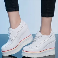 fashion sneakers women genuine leather high heel ankle boots female round toe platform oxfords shoes casual shoes punk rivets