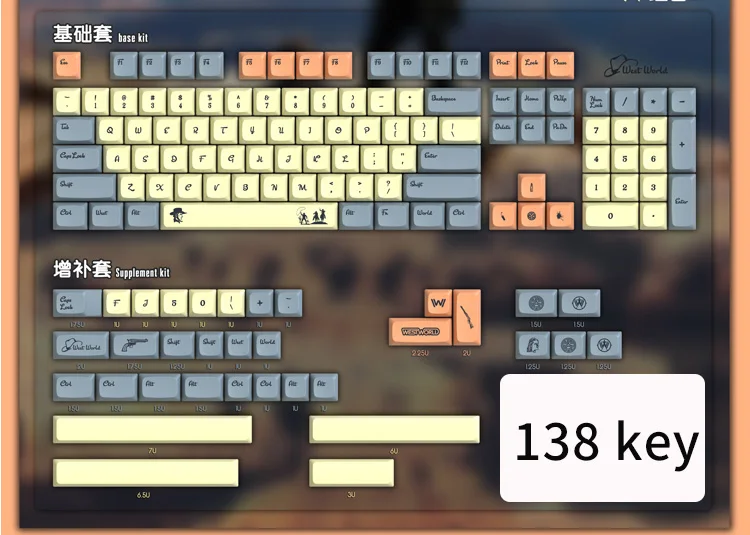 138 key BGKC XDA Western world Тепловая сублимационная печать на красителе, PBT keycap для проводной USB механической клавиатуры Cherry MX switch keycaps - Цвет: 138 key