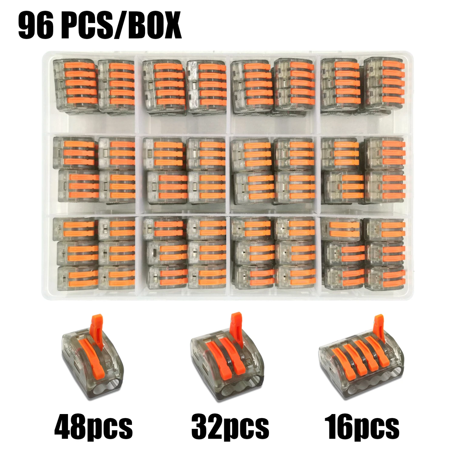 96boxB Тип 30/50/60/96 шт смешанные в штучной упаковке быстрый соединитель проводов PCT-212/213/214/215 компактный проводки соединитель-проводник клеммной колодки - Цвет: 96boxB