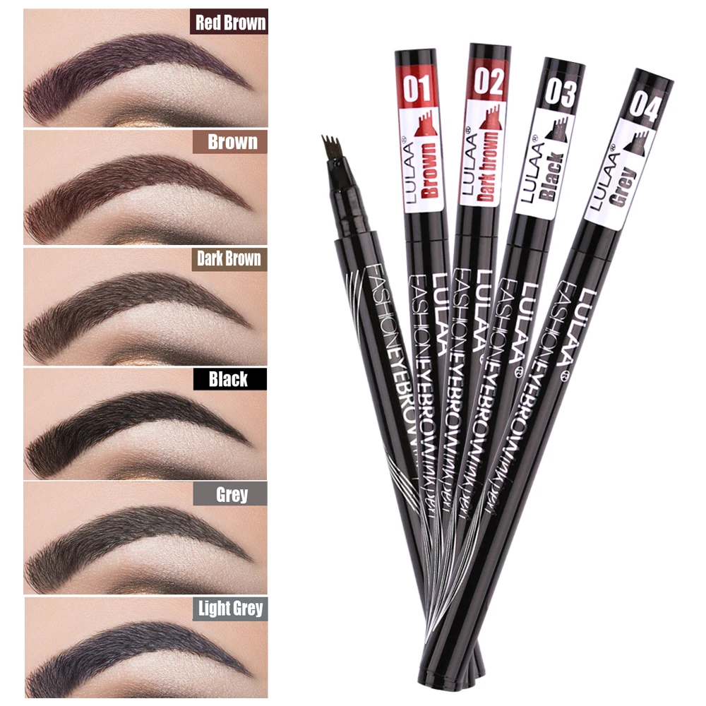 

makeup waterproof natural eyebrow pencil four claw eyebrow tint makeup 6 color eye brow pen brown black gray makeup brush